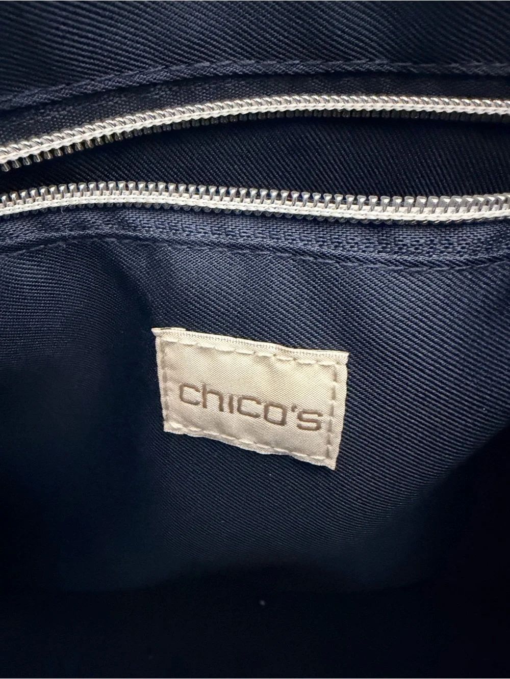 Chicos Blue And White Tile Printed Vinyl Tote Bag Coastal Beach Travel Resort